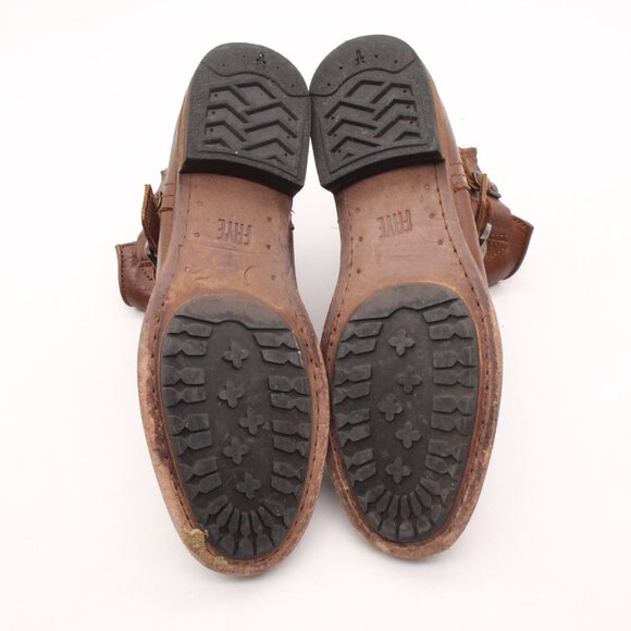 Frye Tyler Women's US 7.5 B Engineer Ankle Moto Boots  Brown Leather Buckle Zip - Picture 9 of 10